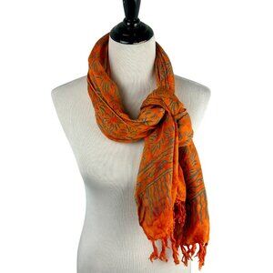 Abstract Sun Floral Rectangle Scarf Women OS Orange Blue Tribal Tropical Boho